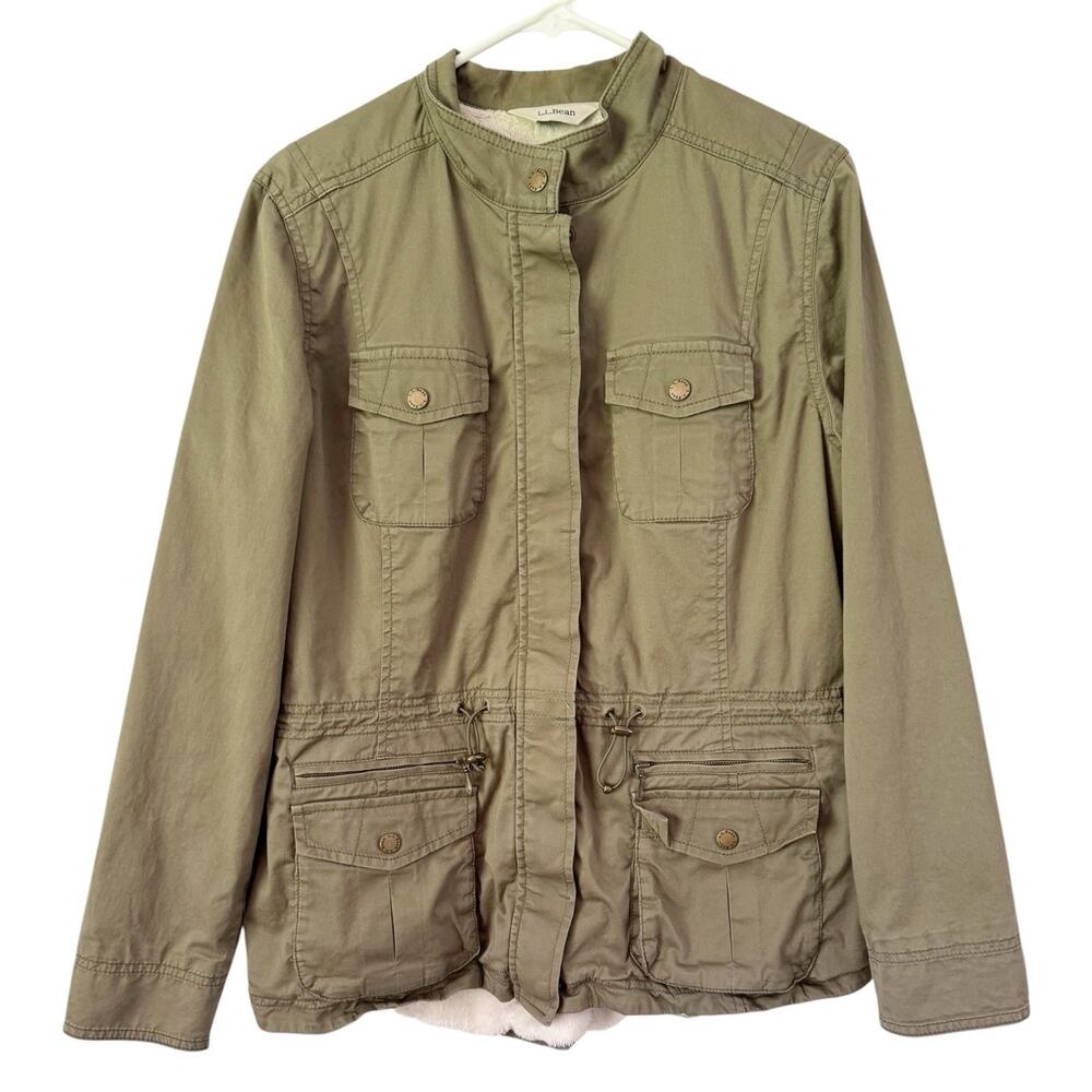L.L Bean Green Utility Chore Jacket Sherpa Lined Drawstring Waist Size Medium